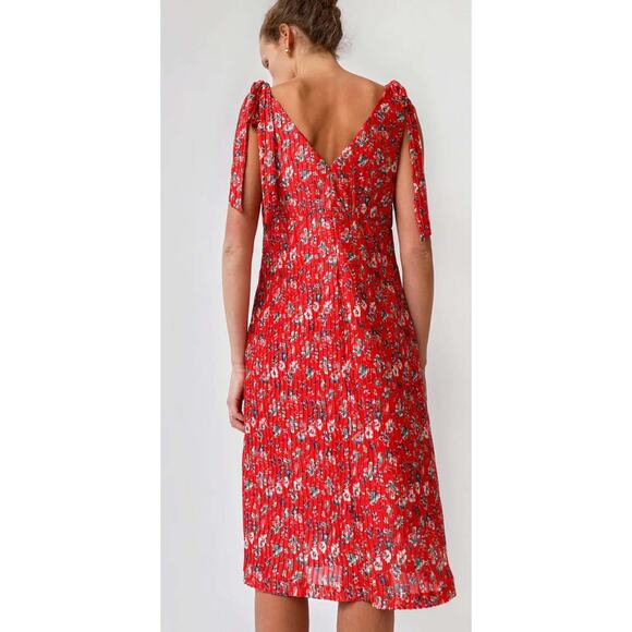 No. 6 Store Siene A-Line Tie Dress in Red Wisteria Floral Print Size Large - Picture 6 of 9